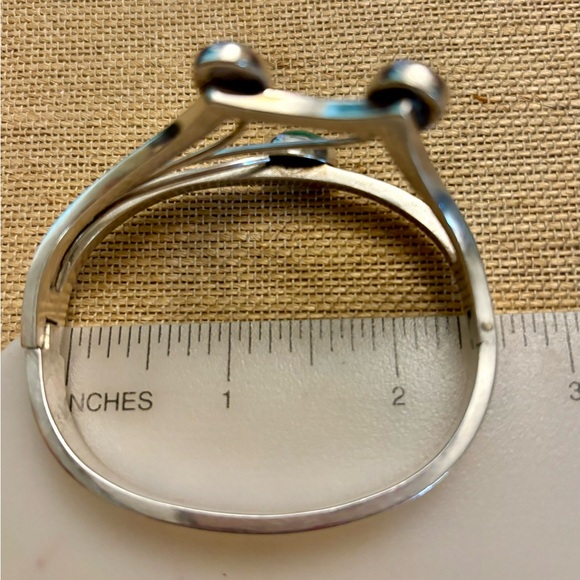 Vintage Taxco Silver 925 Flower Lily Bracelet with Green Stones! - Picture 11 of 13